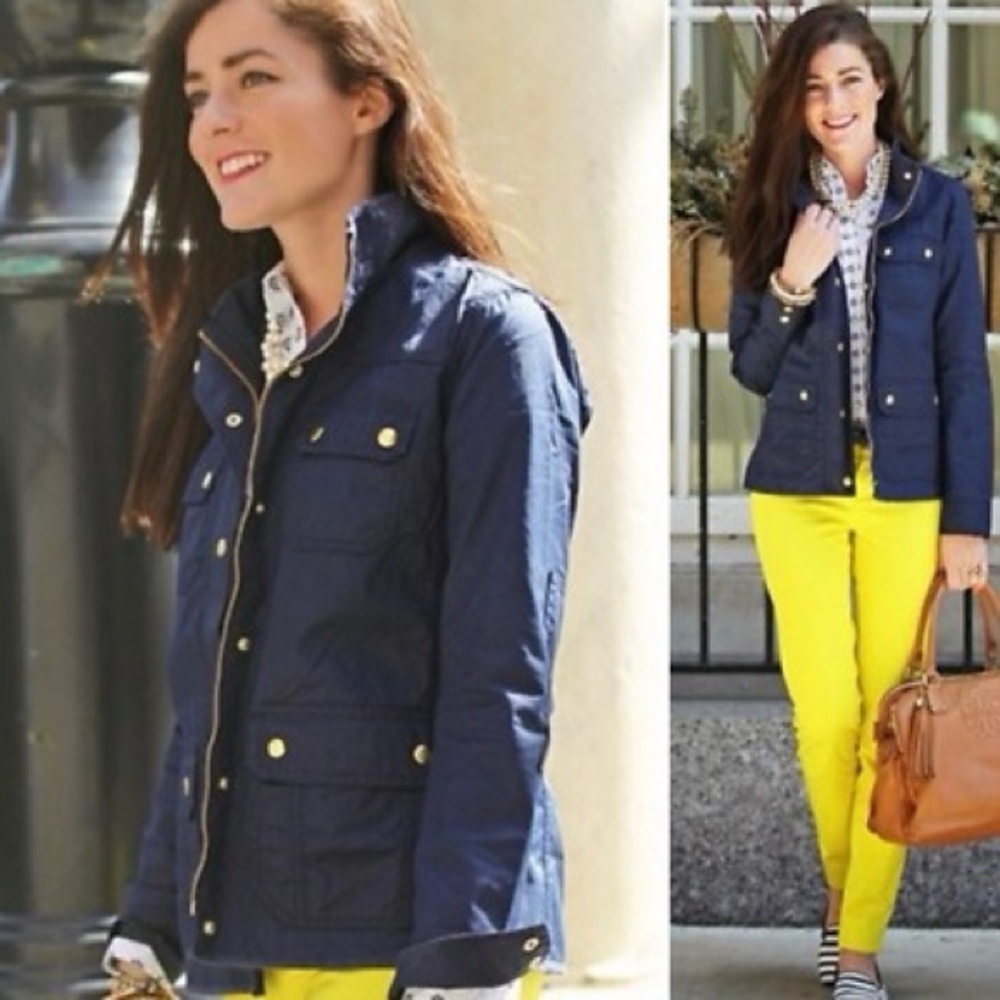 Women's waxed jackets j crew downtown field jacket navy gold